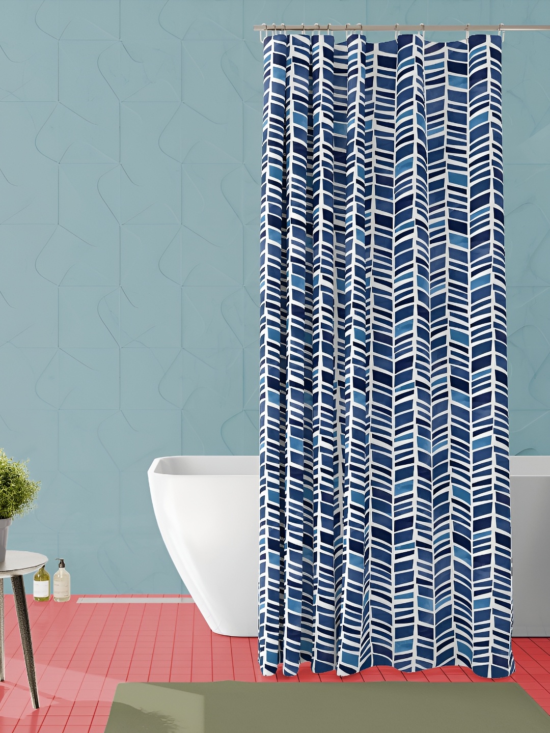 

ArtzFolio Blue & White Printed Waterproof Shower Curtain