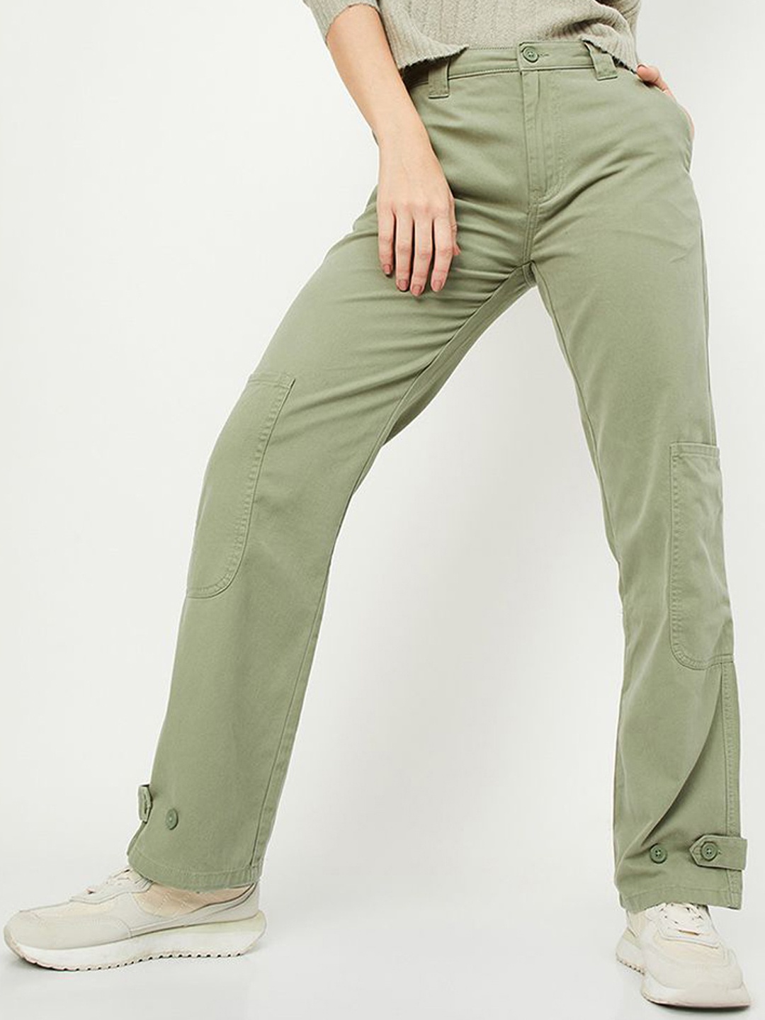

max Women Cotton Chinos Trousers, Green