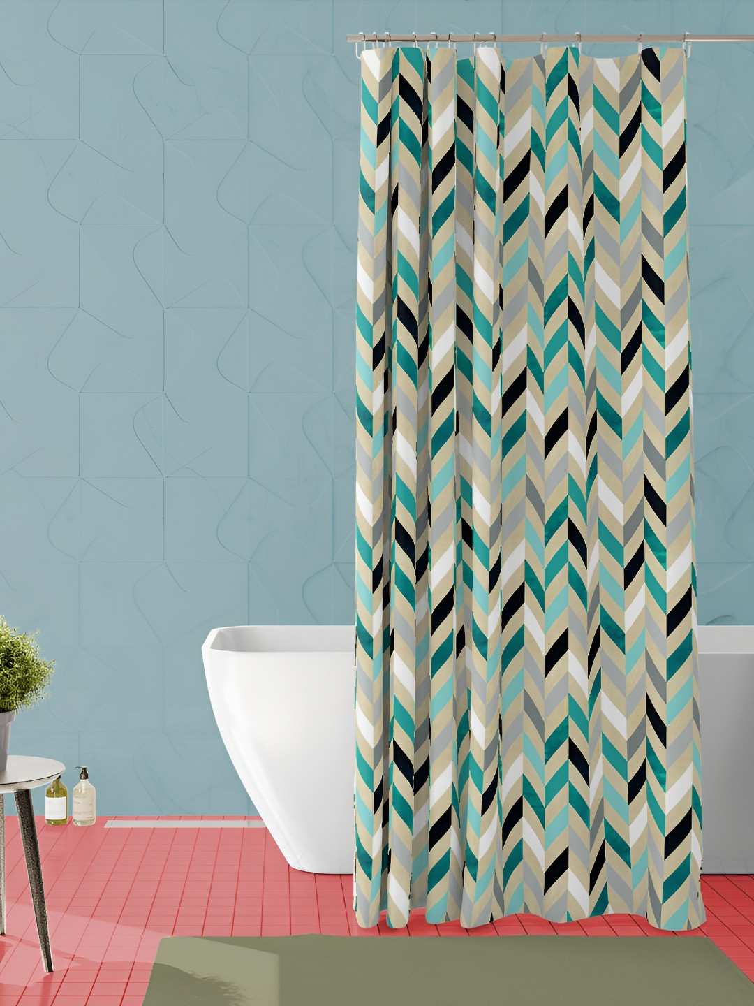 

ArtzFolio Grey & White Printed Waterproof Shower Curtain