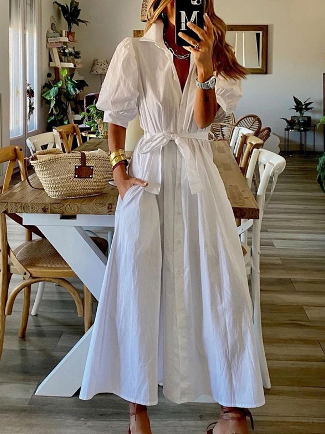 

StyleCast Women Puff Sleeve A-Line Maxi Dress, White