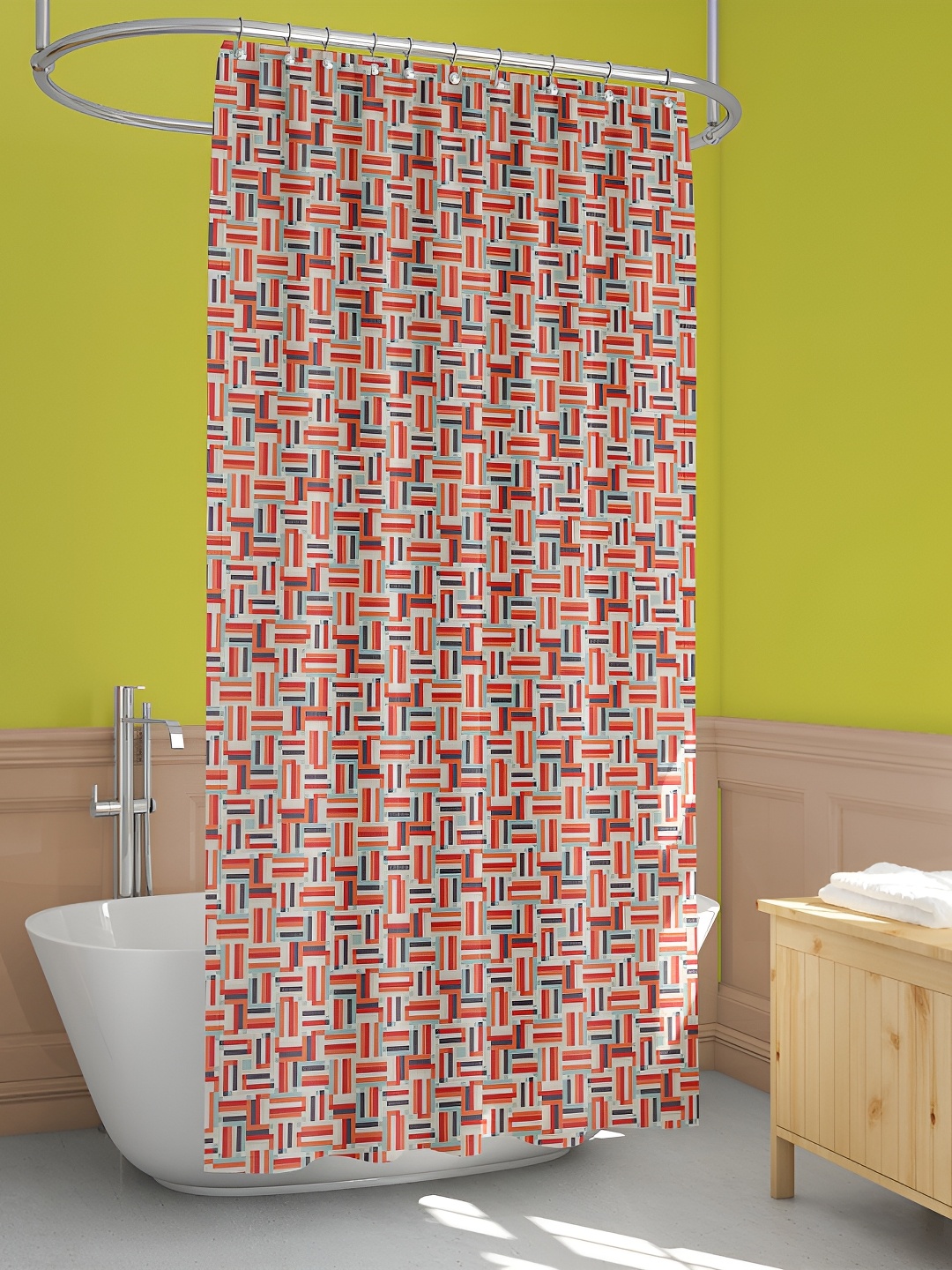 

ArtzFolio White & Red Geometric Printed Waterproof Shower Curtain