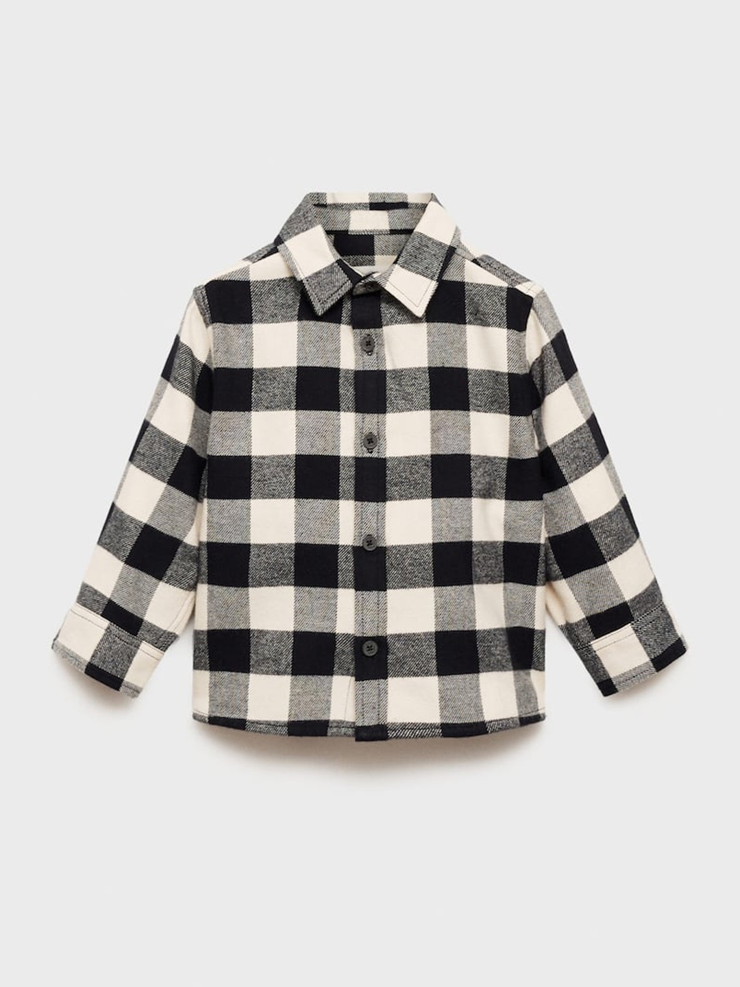 

Mango Kids Infant Boys Twill Gingham Checked Pure Cotton Longline Shacket, Black