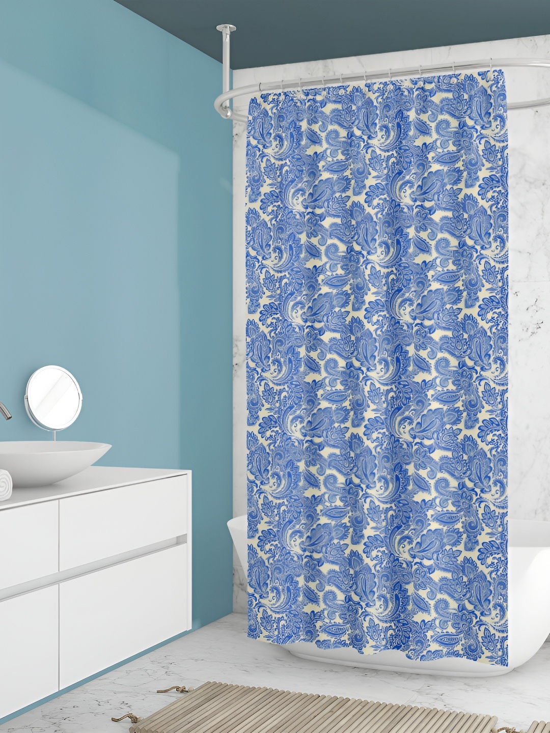 

ArtzFolio Blue and White Waterproof Shower Curtain