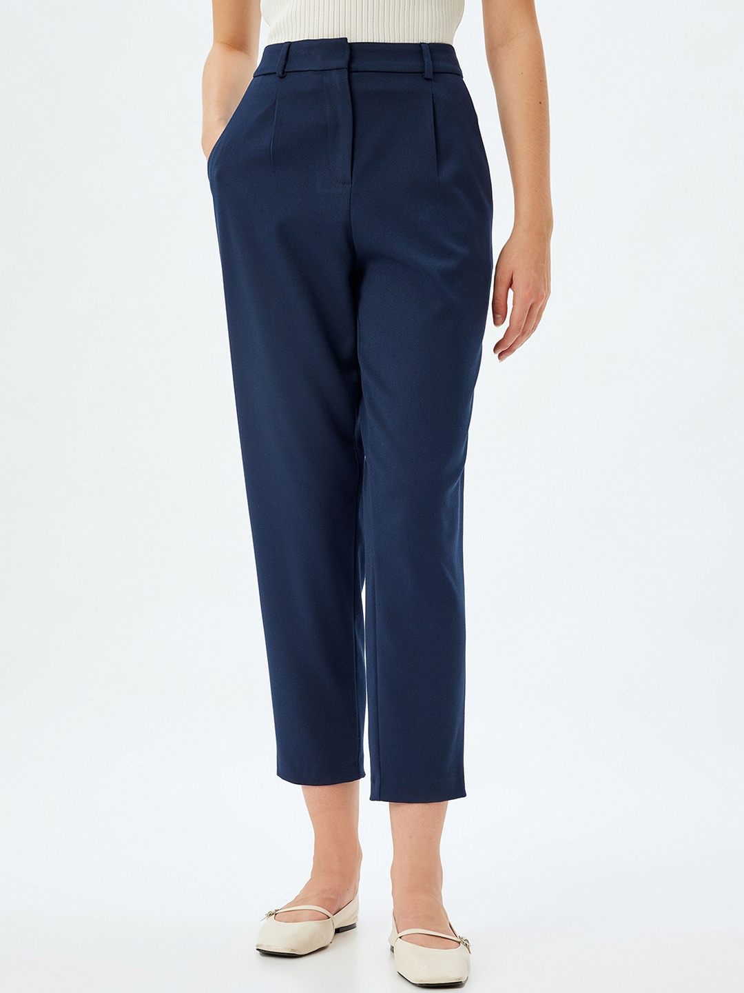 

Koton Women Mid-Rise Cropped Trousers, Navy blue