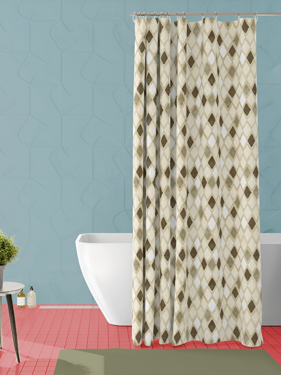 

ArtzFolio Beige and White Geometric Printed Waterproof Shower Curtain