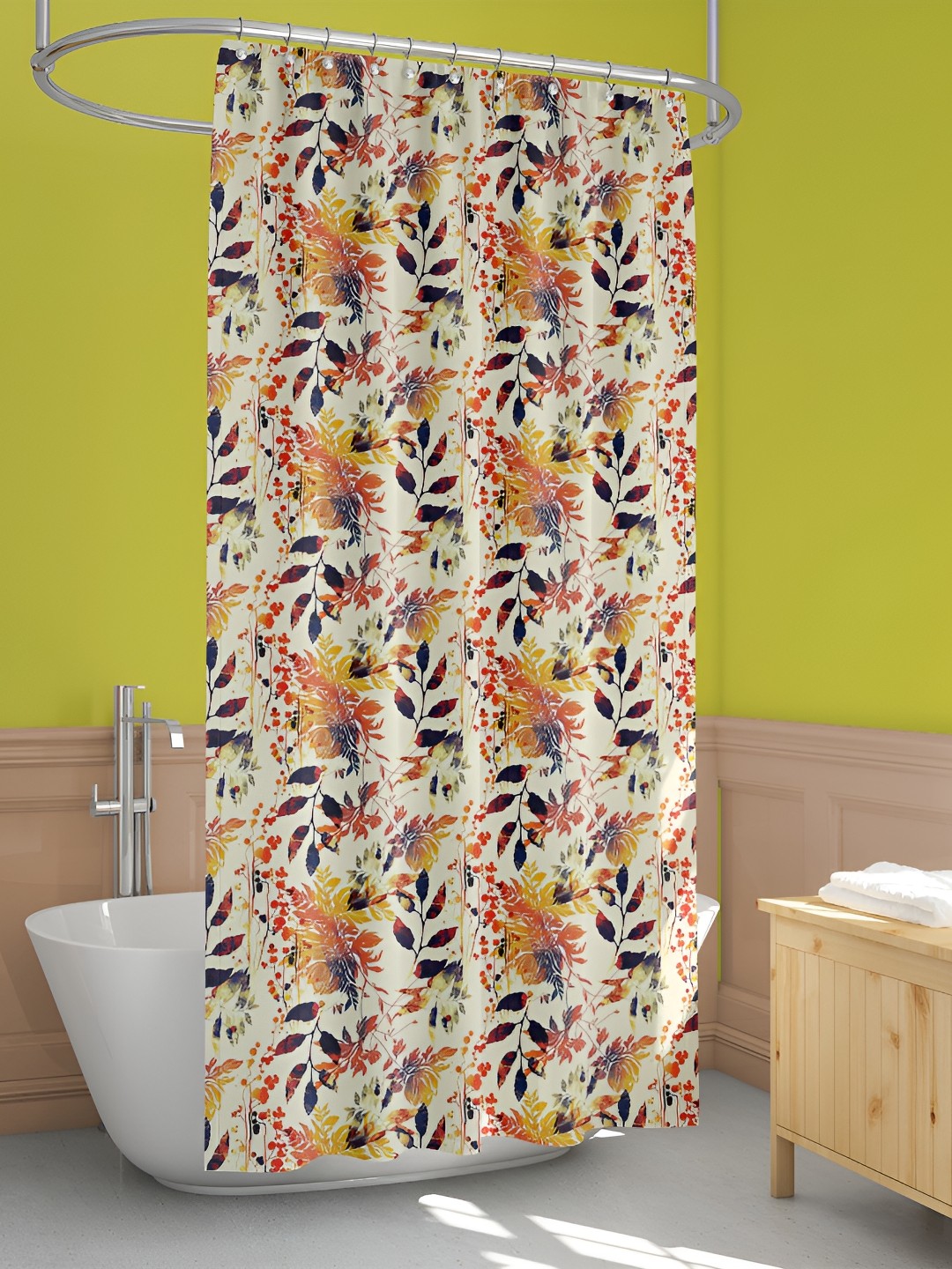 

ArtzFolio Cream Colored & Black Floral Printed Waterproof Shower Curtain