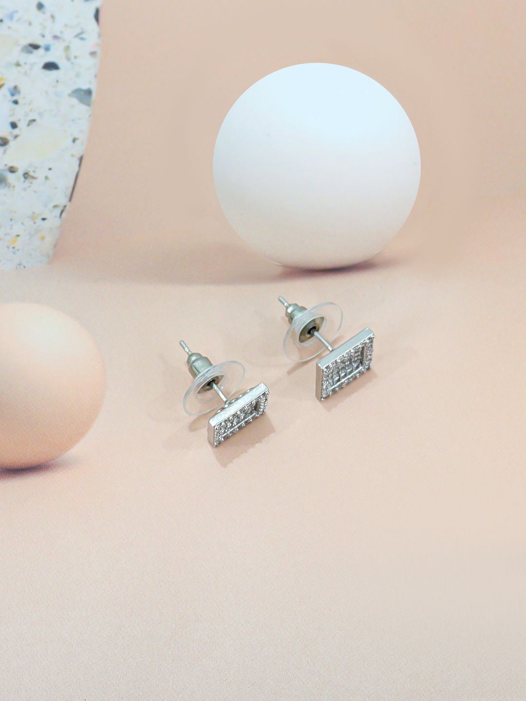 

Krelin Silver-Plated Square Shaped Stainless Steel Antique Cubic Zirconia Studs