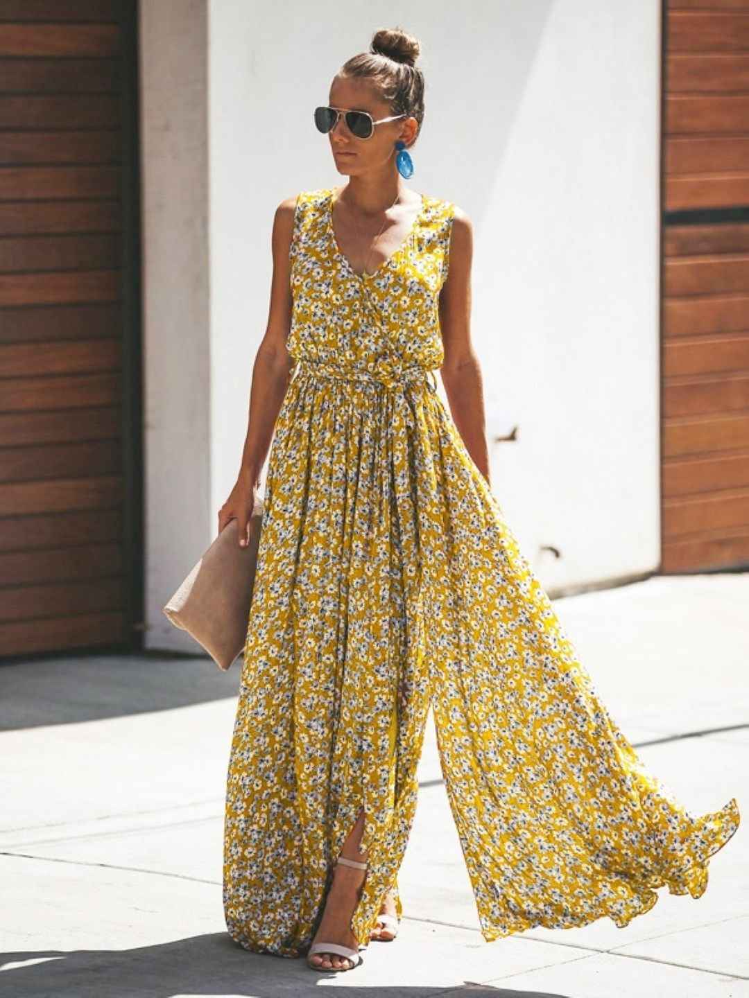 

HERE&NOW Women Floral Printed Wrap Maxi Dress, Yellow