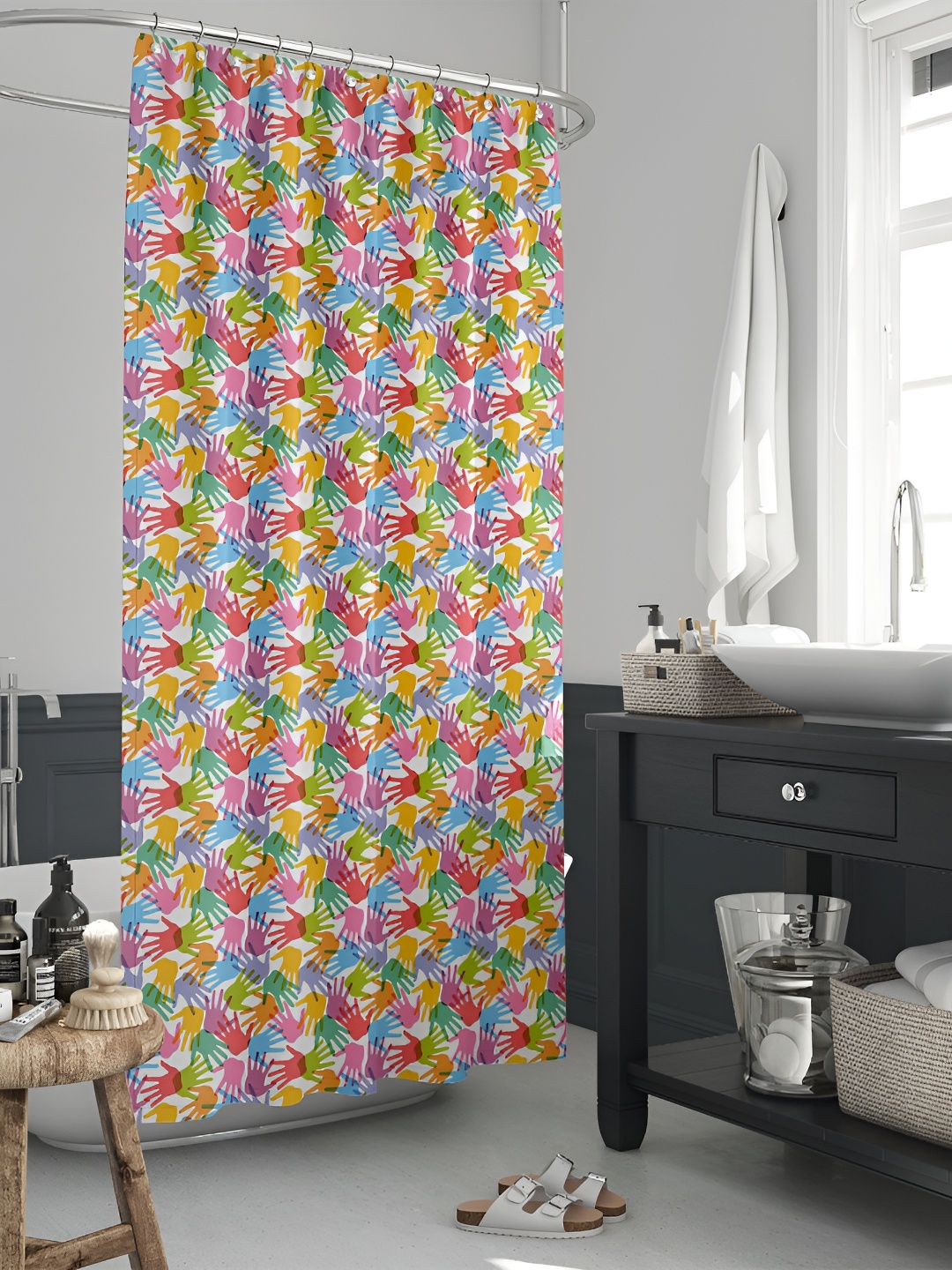 

ArtzFolio Pink & Blue Printed Waterproof Shower Curtain