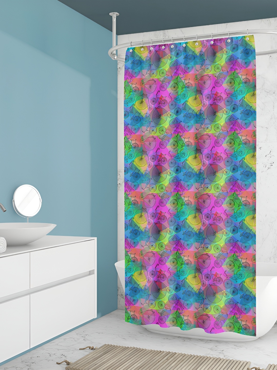 

ArtzFolio Pink & Blue Printed Waterproof Shower Curtain