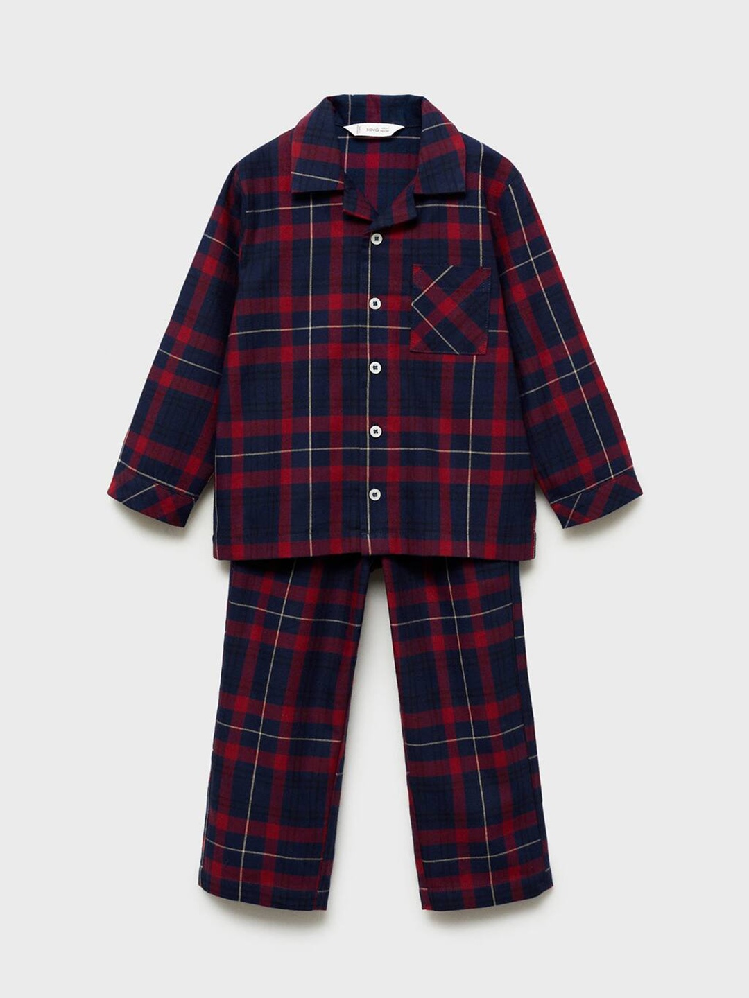 

Mango Kids Boys Pure Cotton Checked Night suit, Red