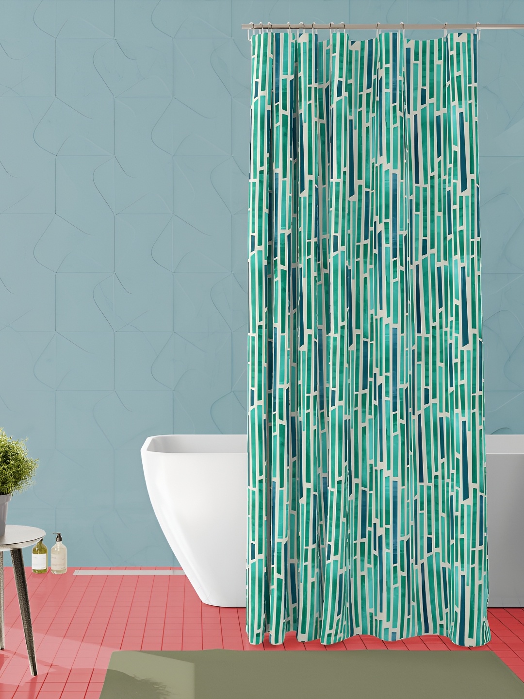 

ArtzFolio Green & Blue Printed Waterproof Shower Curtain