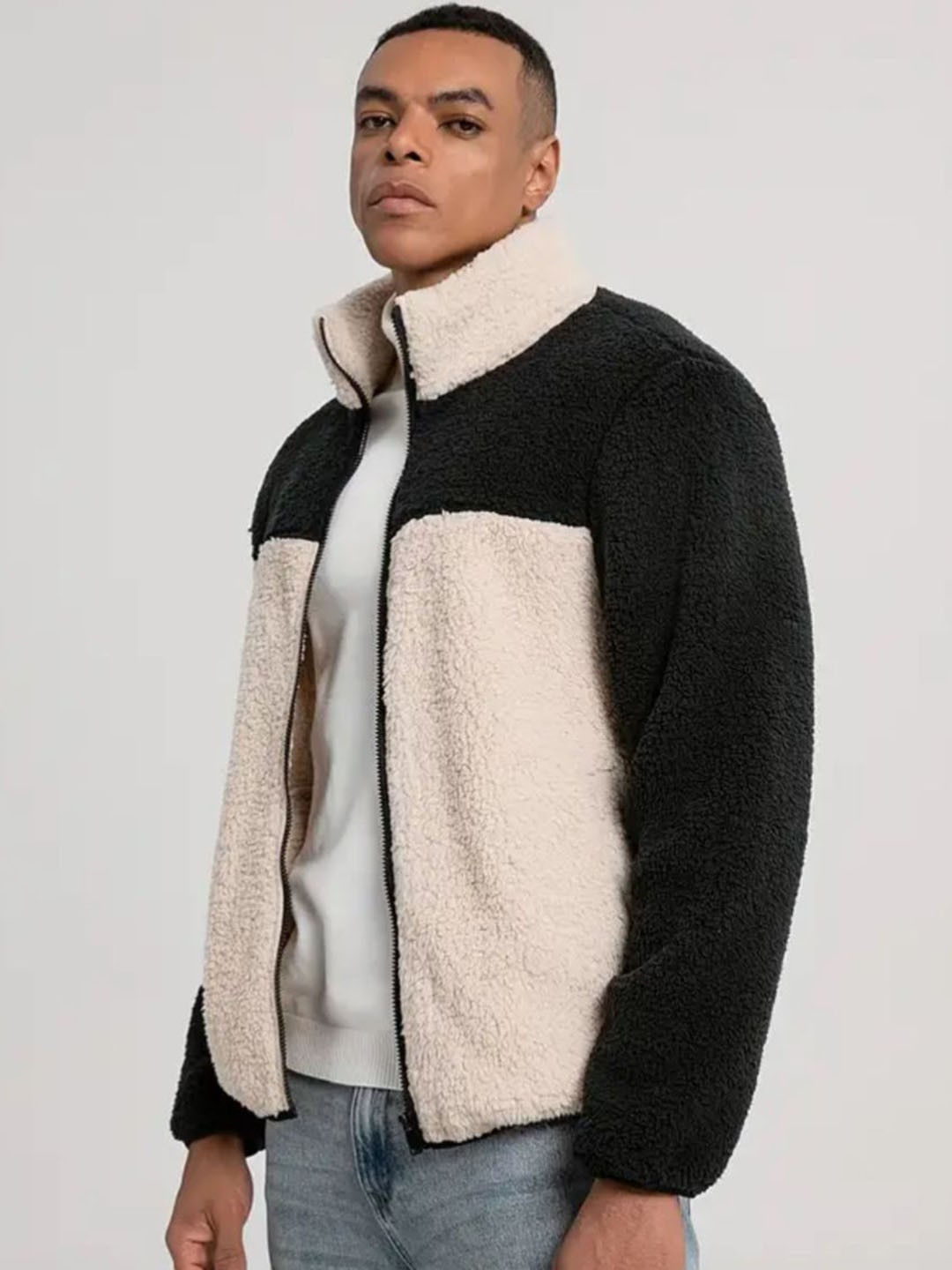 

Be Savage Men Colourblocked Woollen Windcheater Outdoor Bomber Jacket, Multi