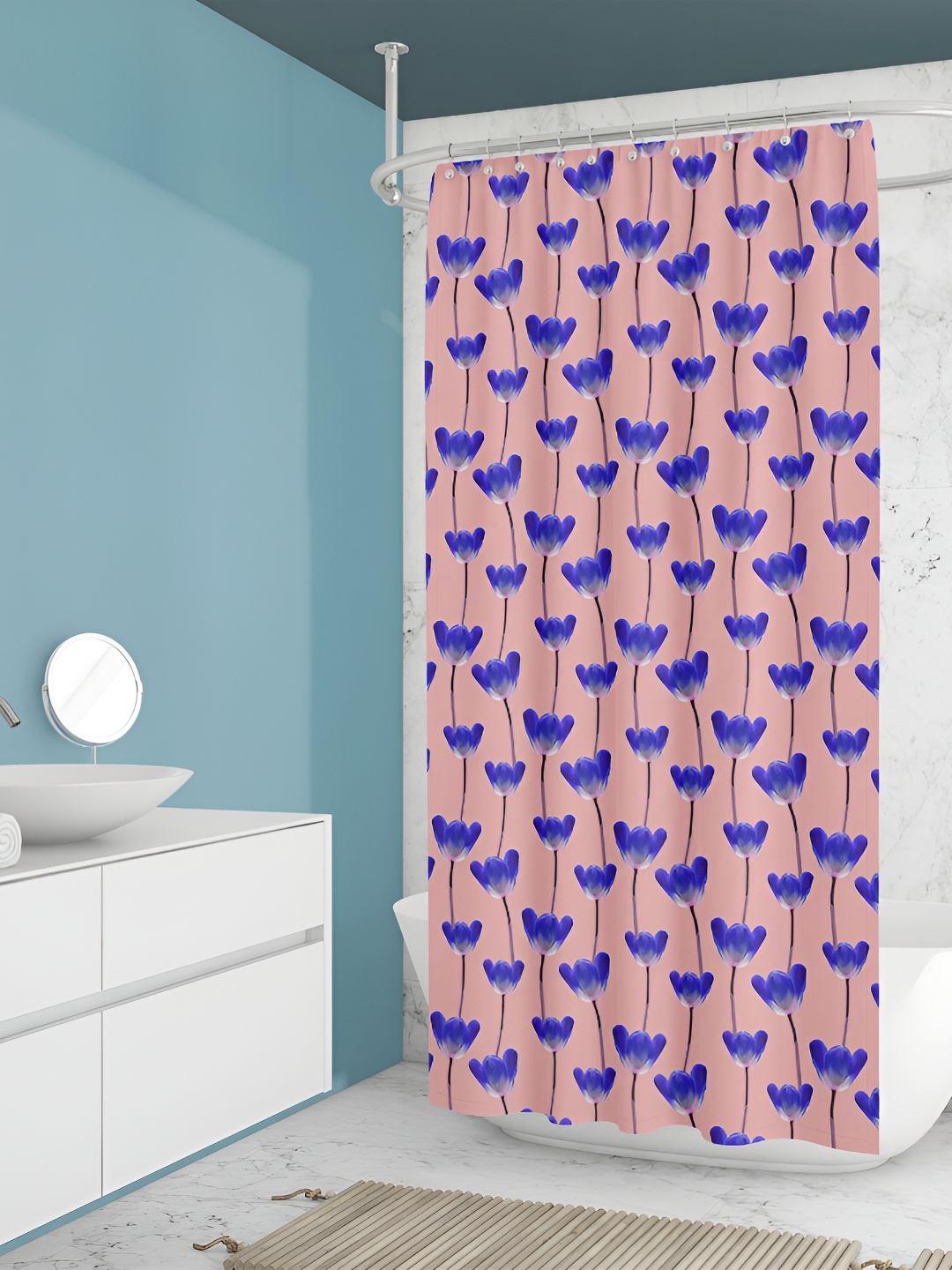 

ArtzFolio Peach-Coloured & Blue Printed Water Proof Shower Curtain