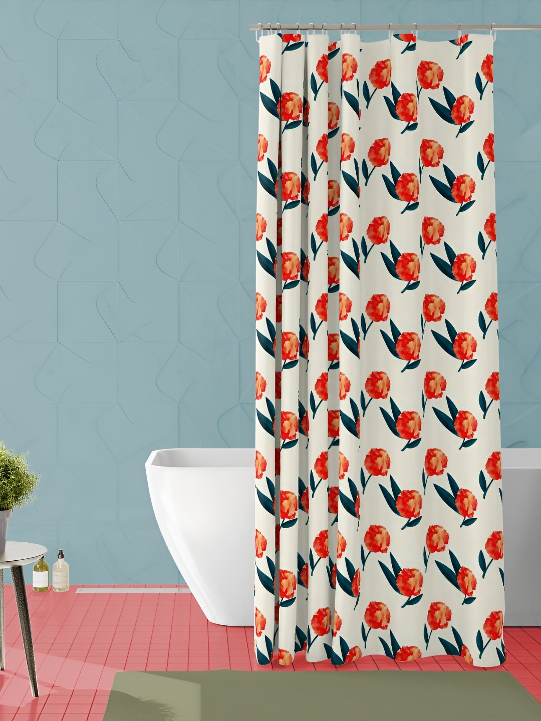 

ArtzFolio Off White & Red Printed Waterproof Shower Curtain