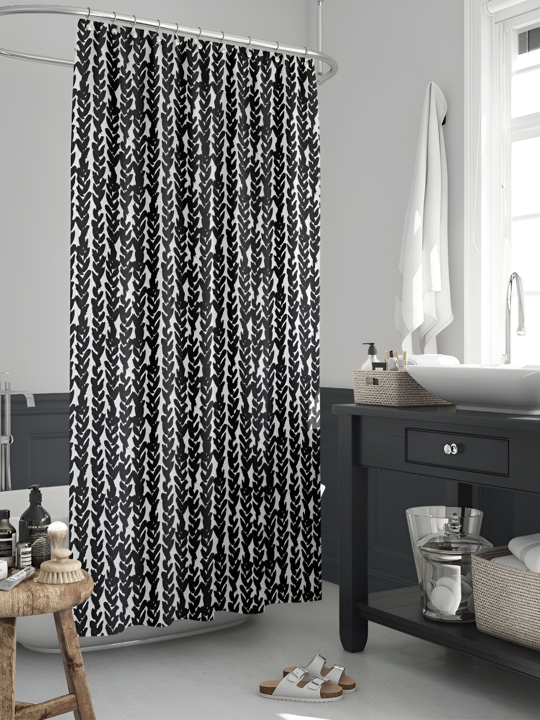 

ArtzFolio Black & White Printed Waterproof Shower Curtain