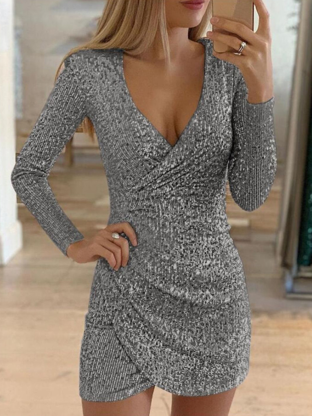 

HERE&NOW Women Embellished Bodycon Above Knee Dress, Silver