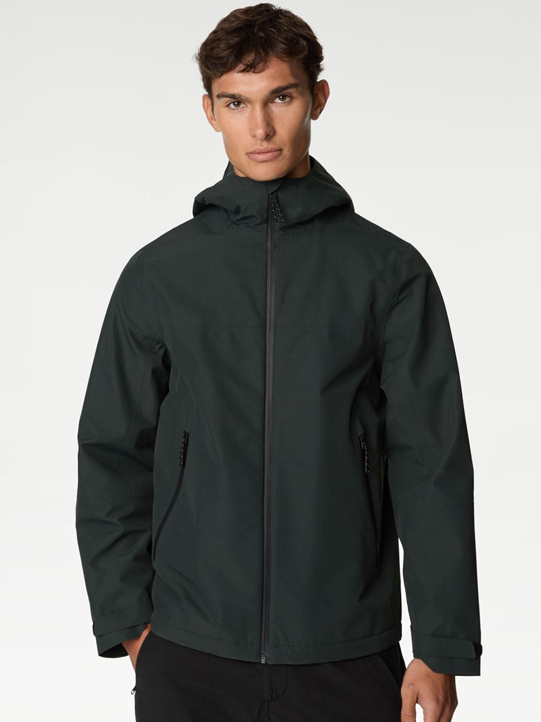 

Marks & Spencer Men Polyester Longline Bomber with Embroidered Jacket, Green