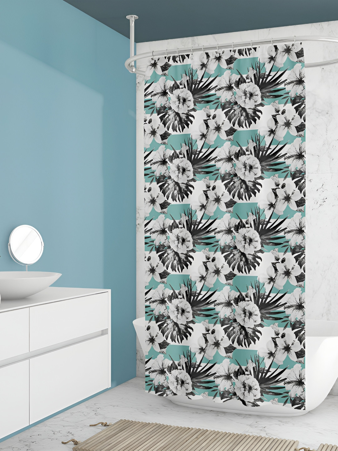 

ArtzFolio White & Black Floral Printed Waterproof Shower Curtain