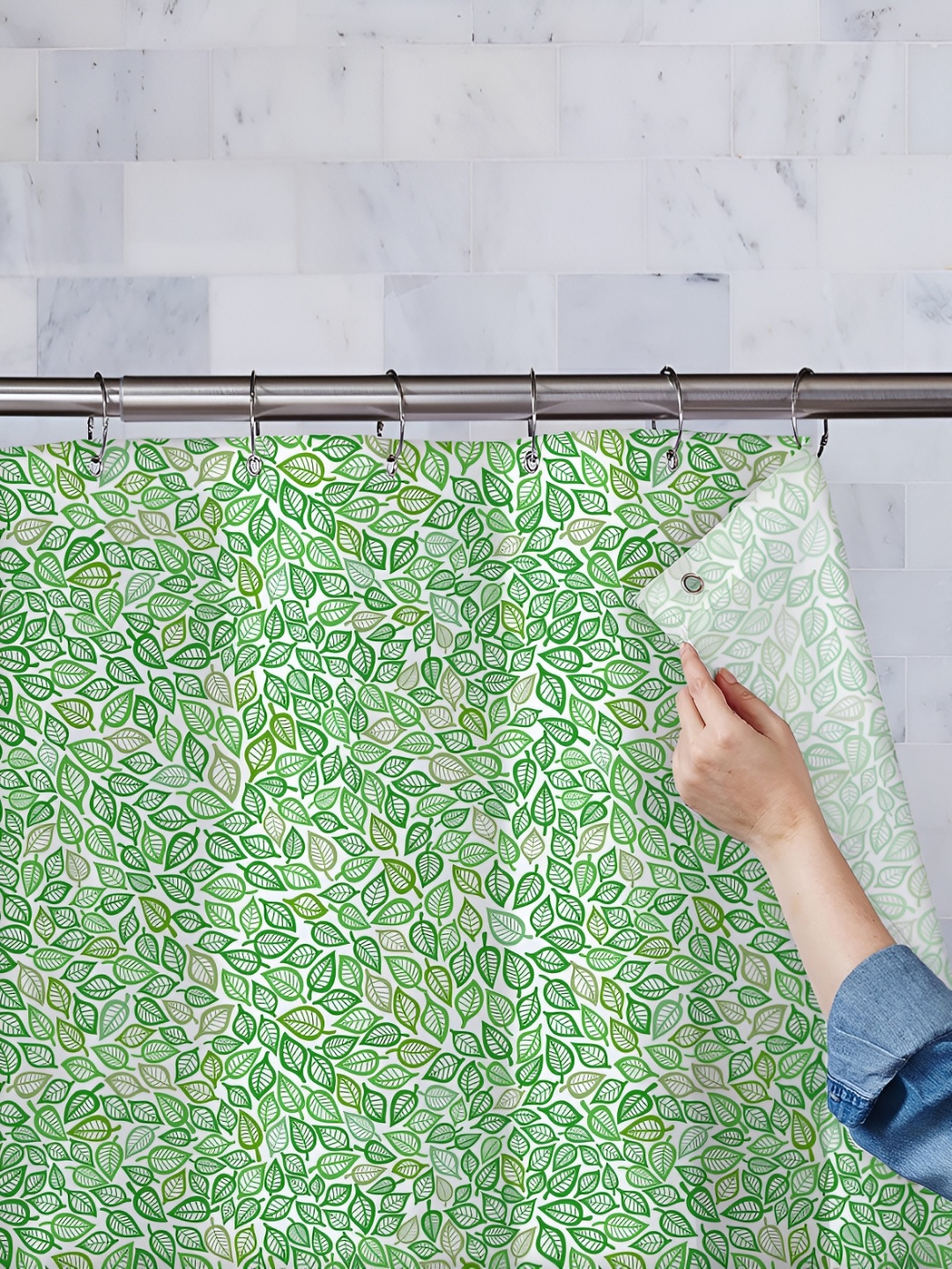 

ArtzFolio Green & White Printed Waterproof Shower Curtain