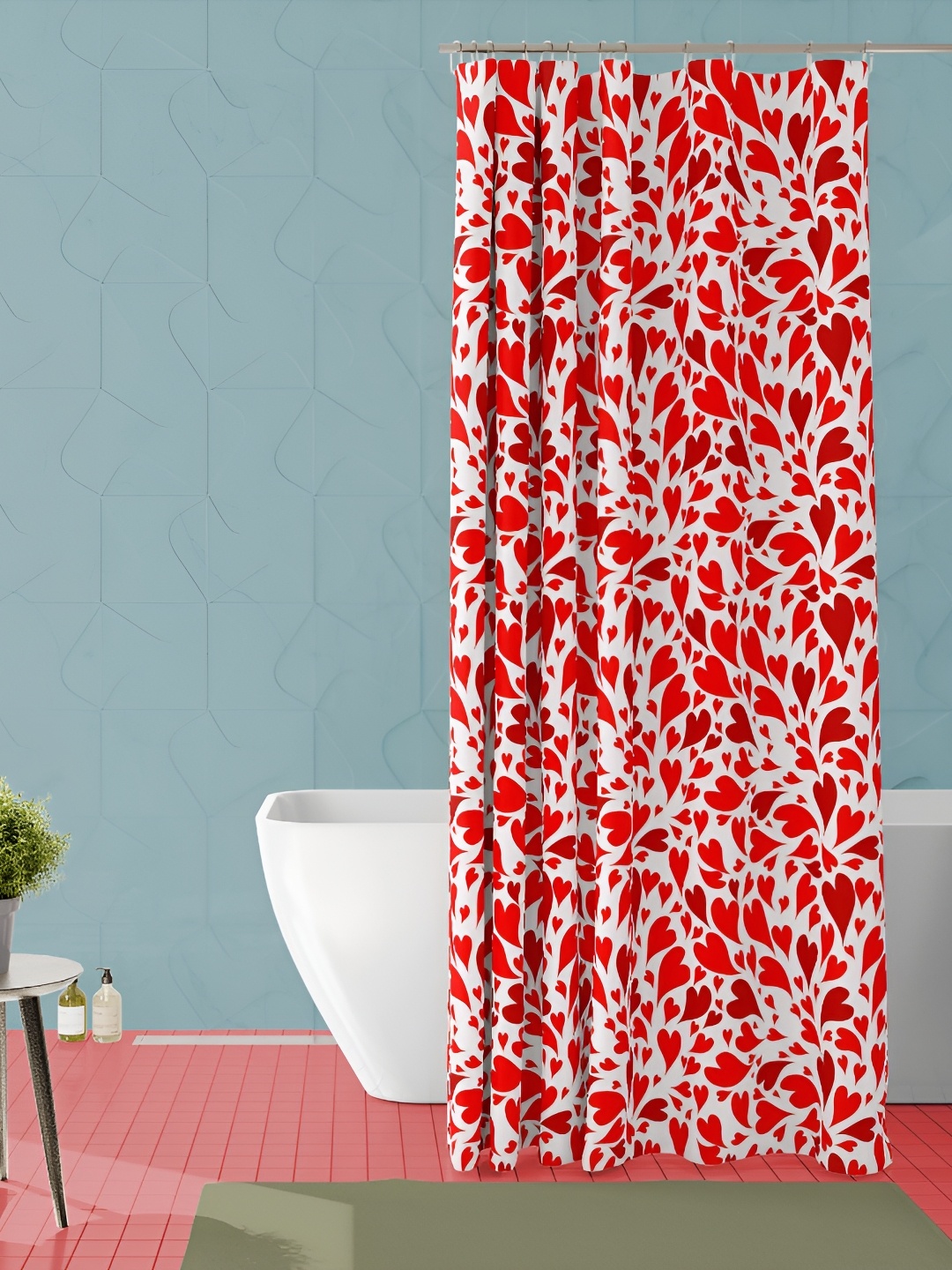 

ArtzFolio White & Red Printed Waterproof Shower Curtain
