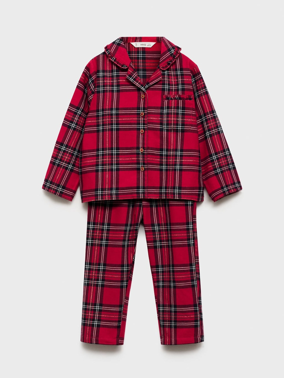 

Mango Kids Girls Checked Night suit, Red