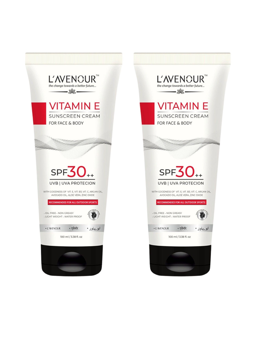 

L'AVENOUR Set Of 2 Vitamin E SPF 30++ Sunscreen Cream For Face & Body - 100ml Each, White