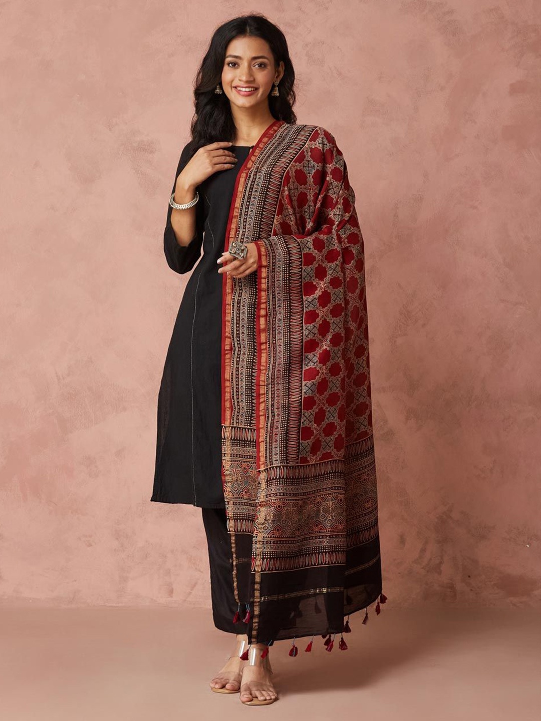 

Fabindia Ethnic Motifs Woven Design Dupatta, Red