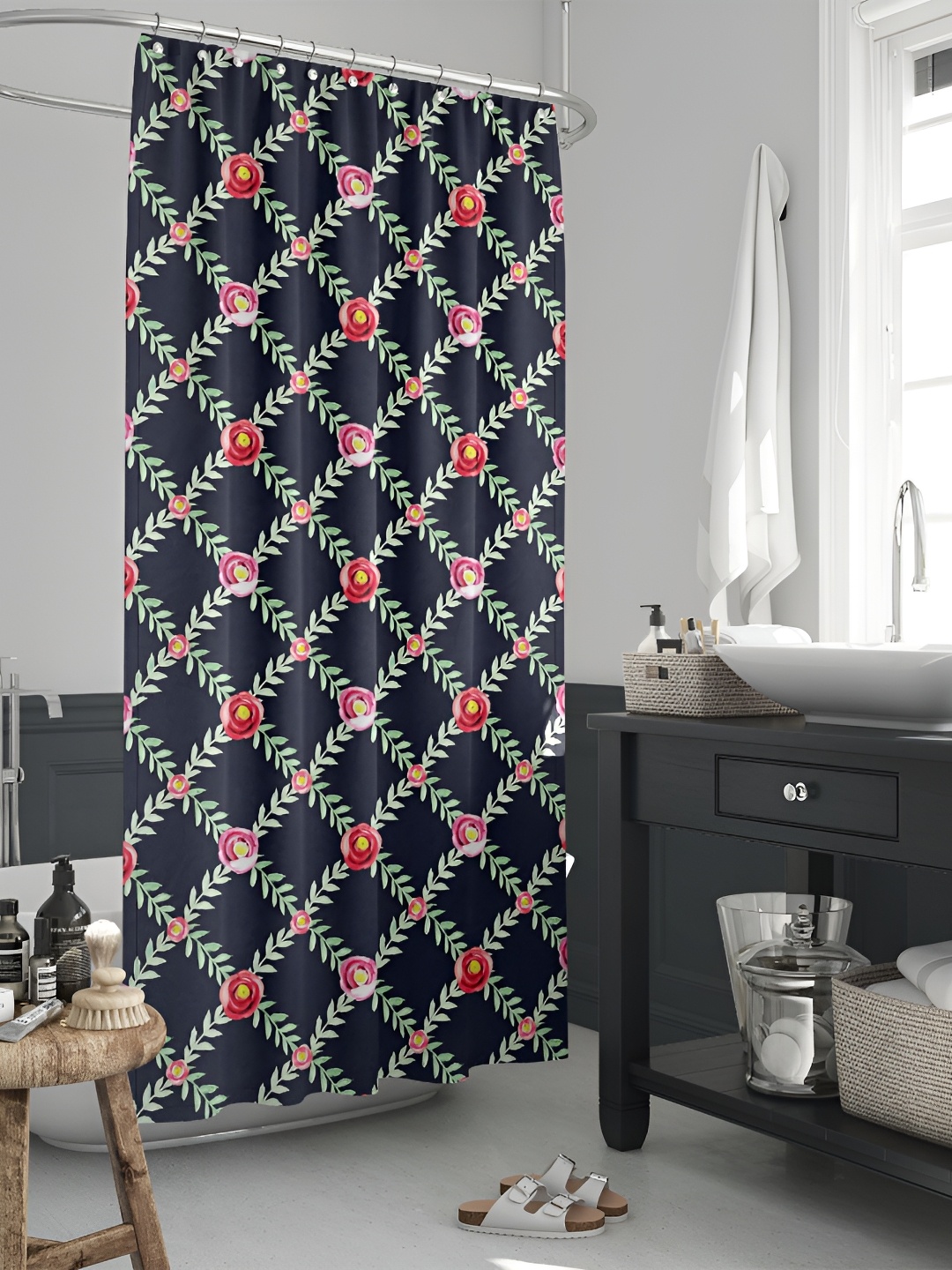 

ArtzFolio Black & Green Printed Waterproof Shower Curtain