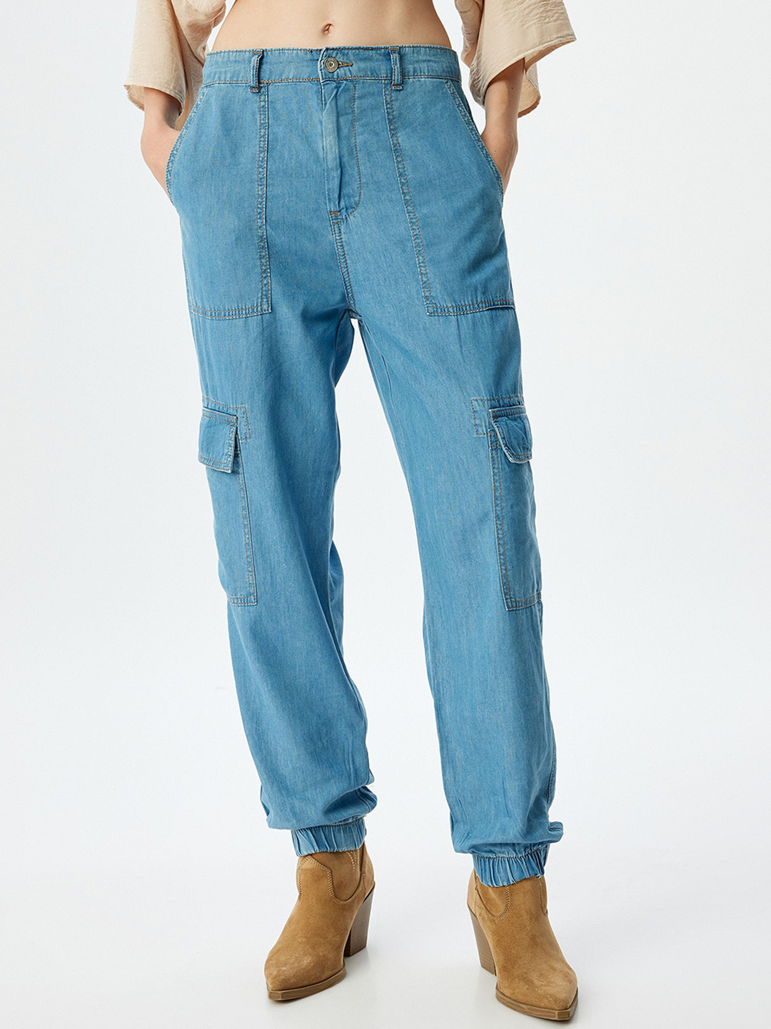 

Koton Women Cotton Regular Trousers, Blue