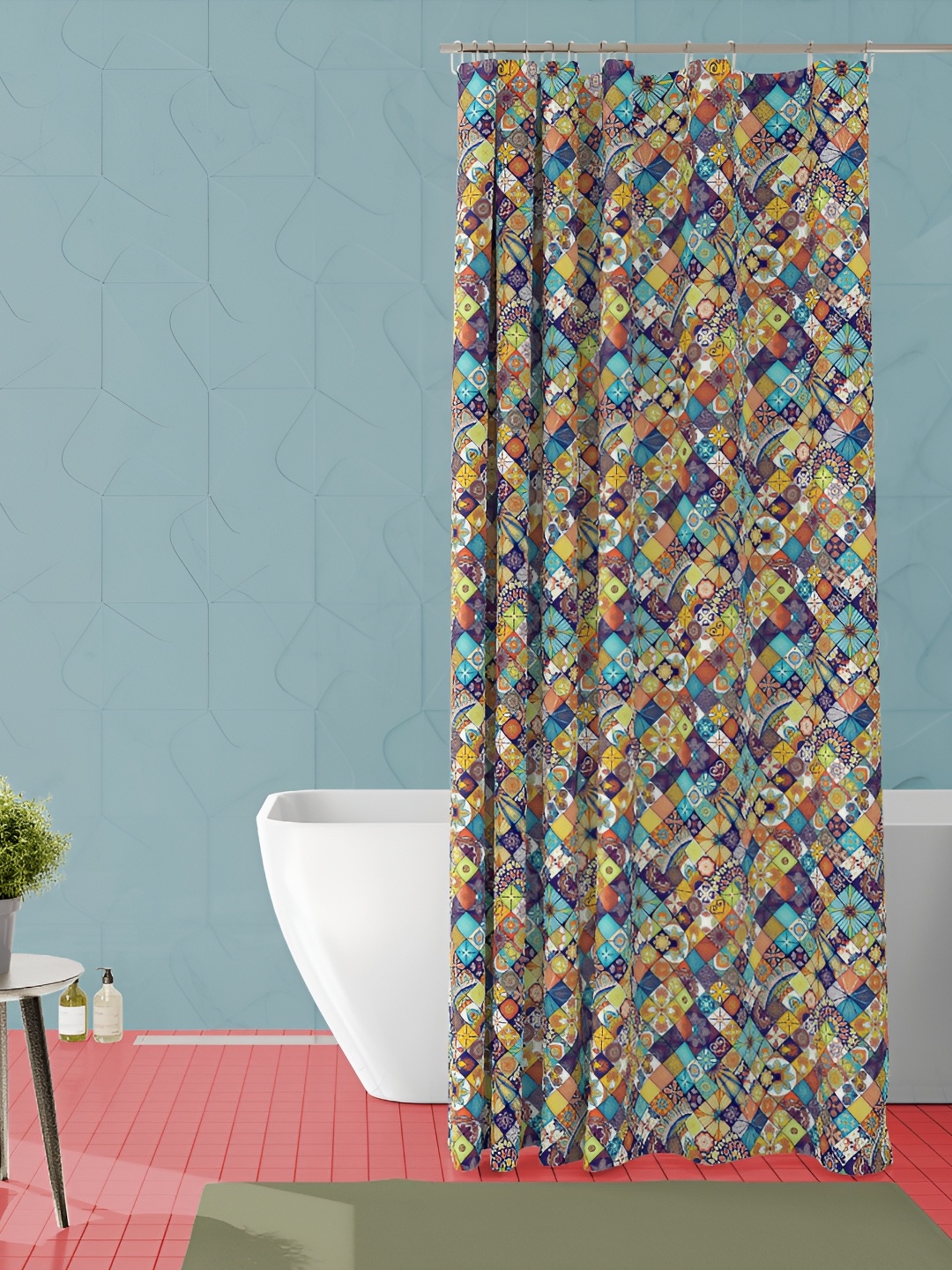 

ArtzFolio Yellow & Blue Printed Waterproof Shower Curtain