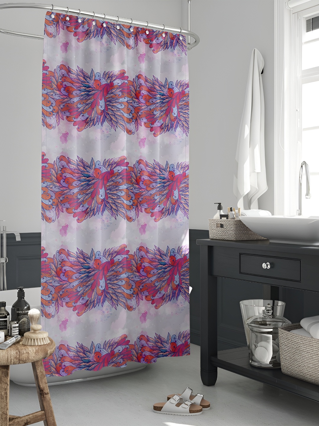 

ArtzFolio White & Pink Printed Shower Curtains