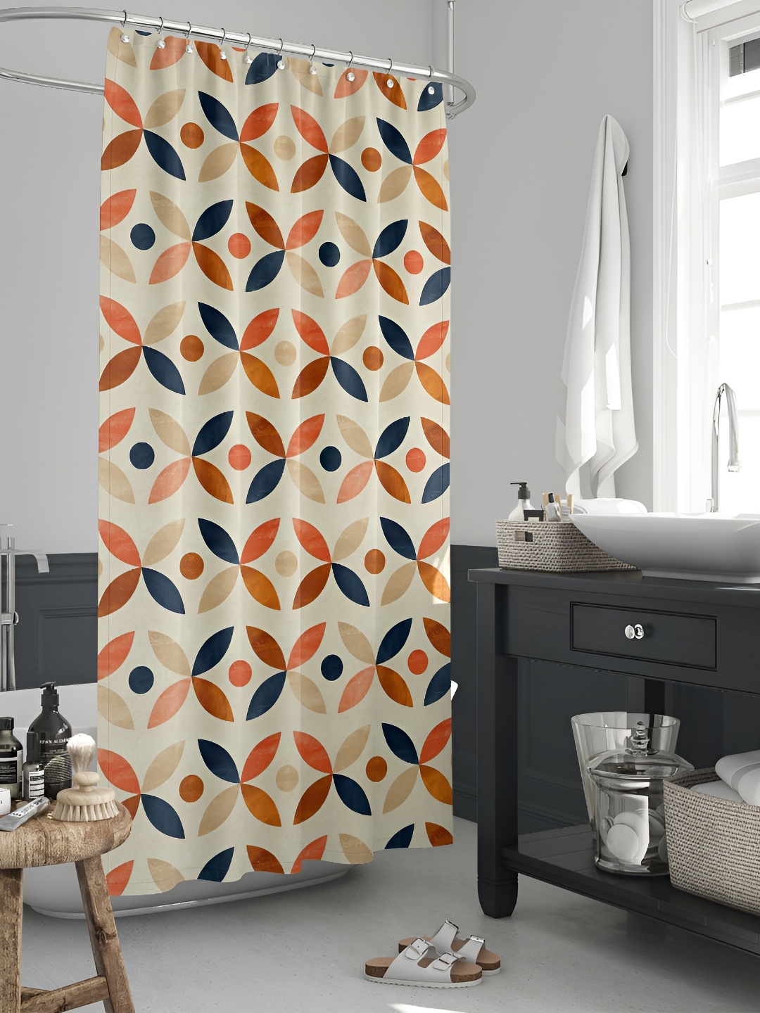 

ArtzFolio Cream Colored & Brown Floral Printed Waterproof Shower Curtain
