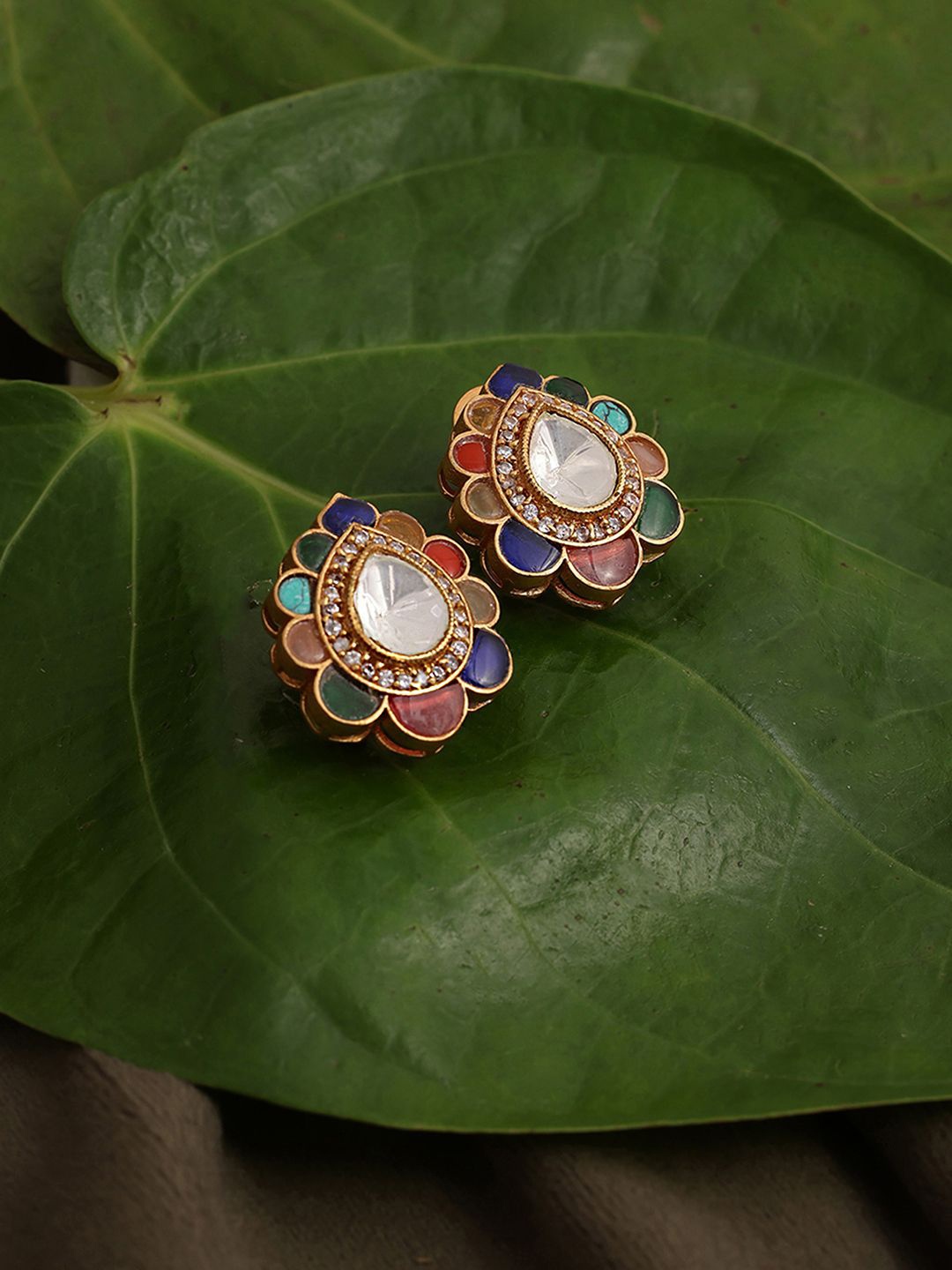 

Ruby Raang Gold-Plated Kundan Studded Contemporary Studs Earrings