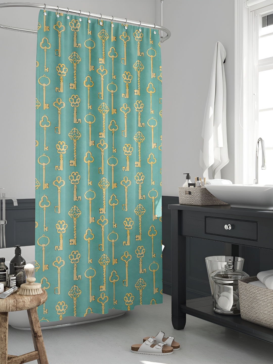 

ArtzFolio Green & Yellow Graphic Printed Waterproof Shower Curtain