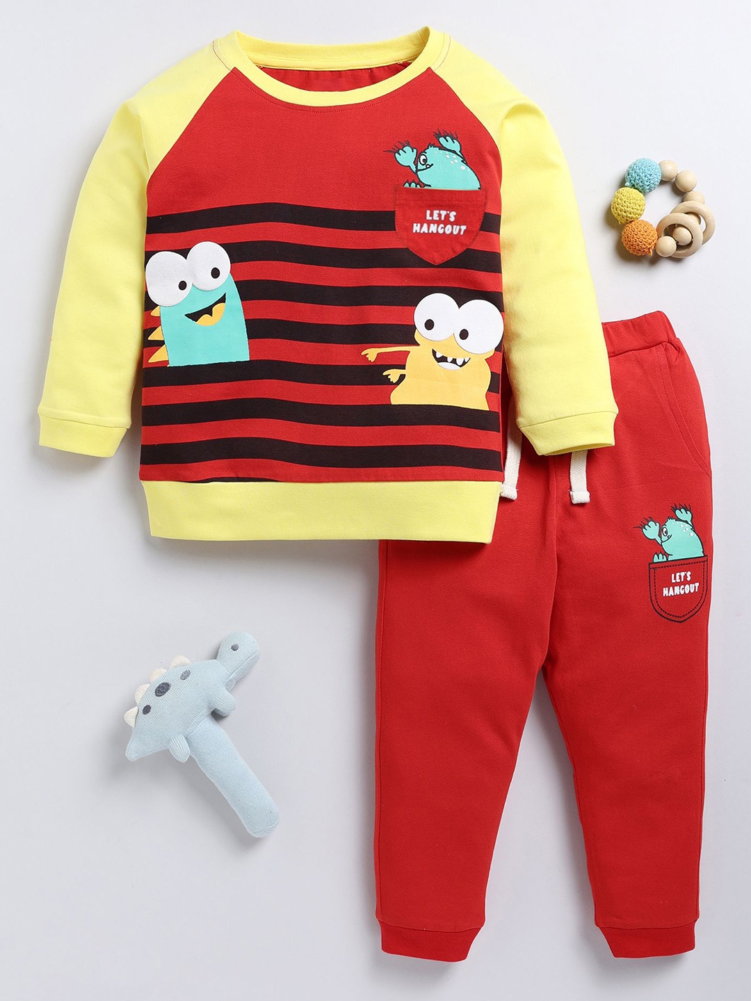 

BAESD Boys Printed Round Neck Long Sleeves Pure Cotton Sweatshirt With Jogger, Red