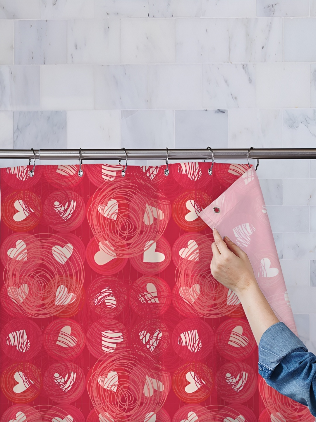 

ArtzFolio Red & Cream-Colored Printed Waterproof Shower Curtain