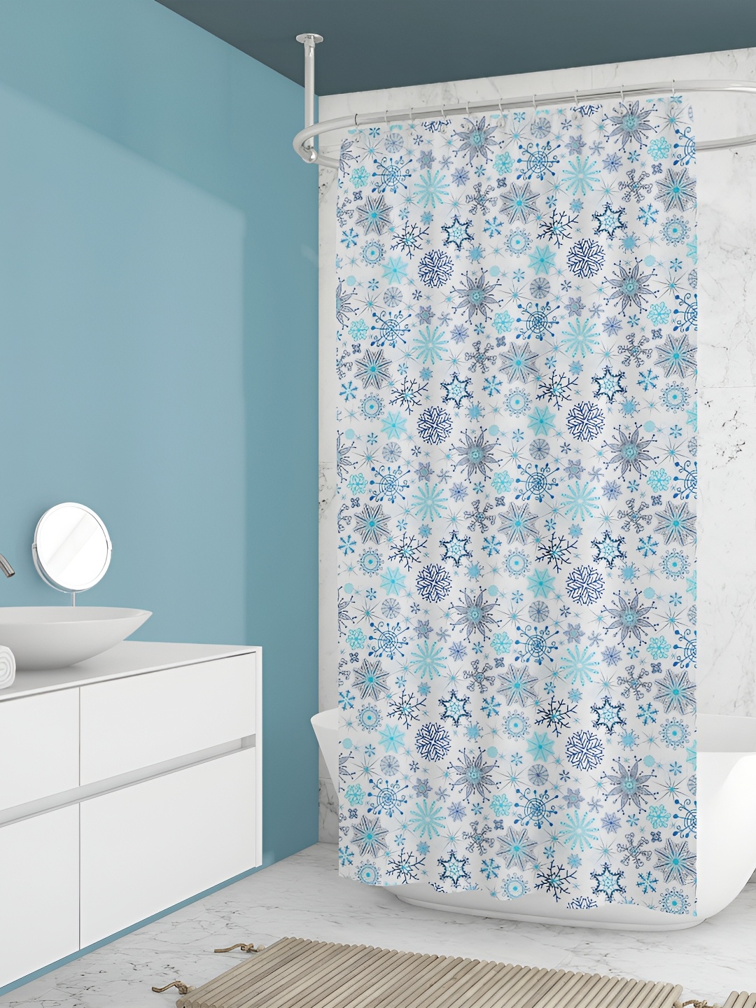 

ArtzFolio White & Blue Printed Waterproof Shower Curtain