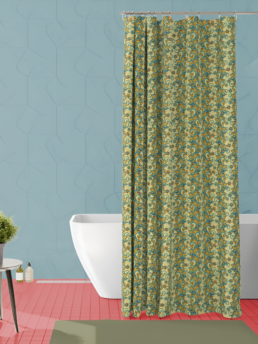 

ArtzFolio Green & Yellow Floral Printed Waterproof Shower Curtain, Grey