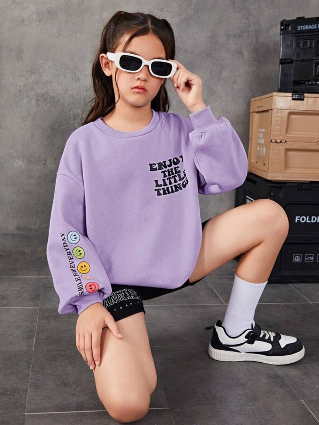 

TABADTOD Girls Geometric Printed Dry Fit Round Neck Hooded Sweatshirt, Lavender