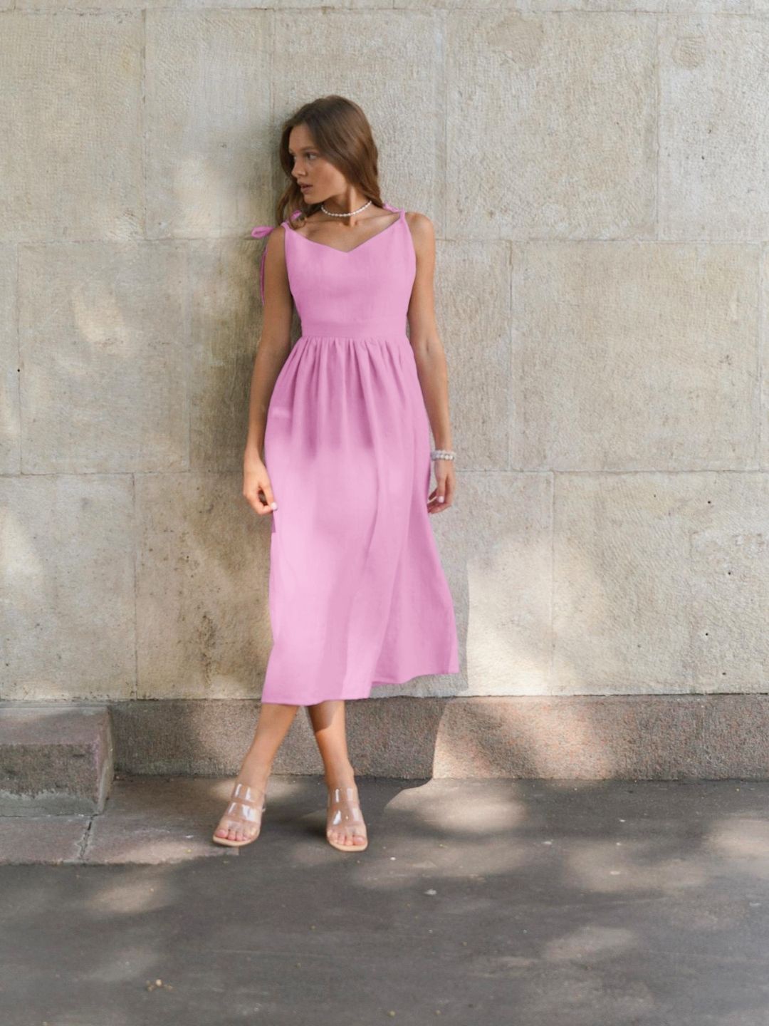 

StyleCast Shoulder Straps Fit and Flare Midi Dress, Pink