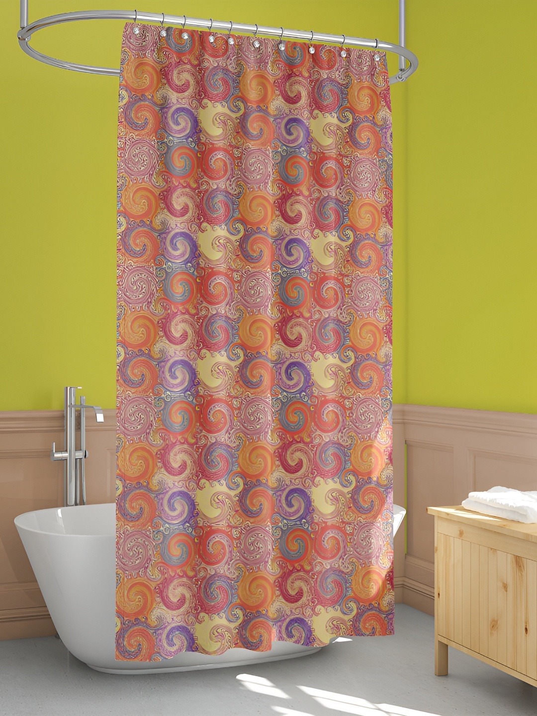 

ArtzFolio Grey & Peach Colored Printed Waterproof Shower Curtain