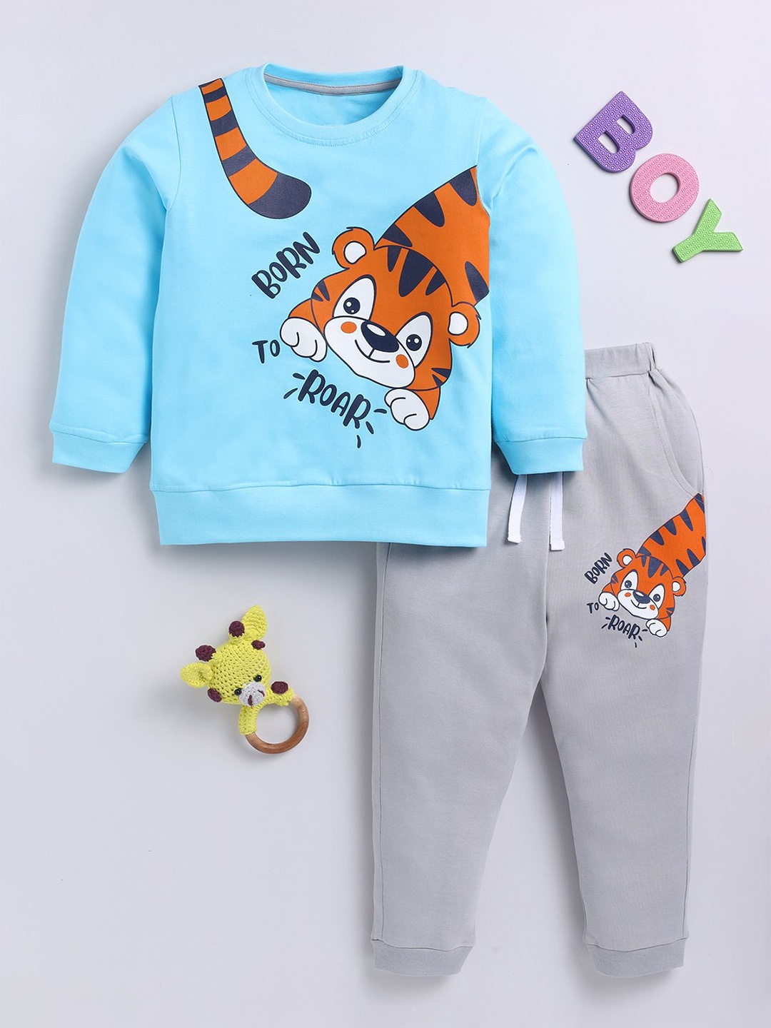 

BAESD Boys Printed Round Neck Long Sleeves Pure Cotton Sweatshirt With Jogger, Blue