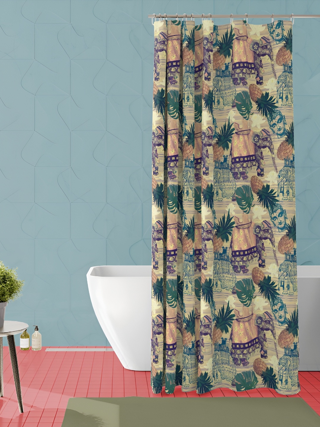 

ArtzFolio Green & Beige Printed Waterproof Shower Curtains