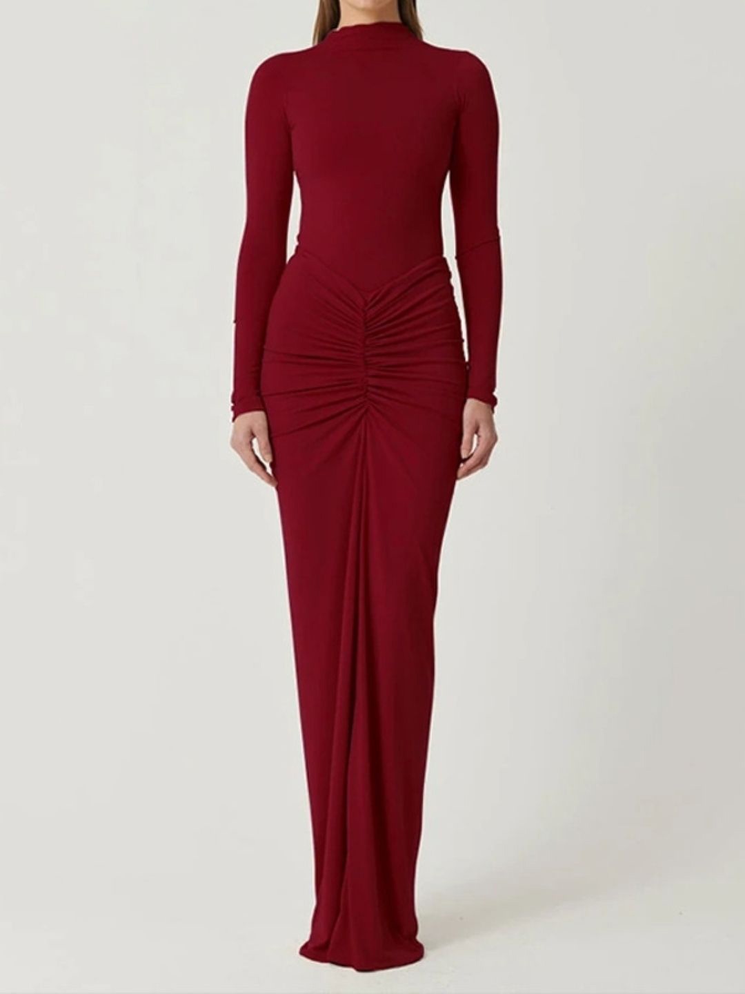 

HERE&NOW Women Long Sleeves Bodycon Maxi Dress, Red