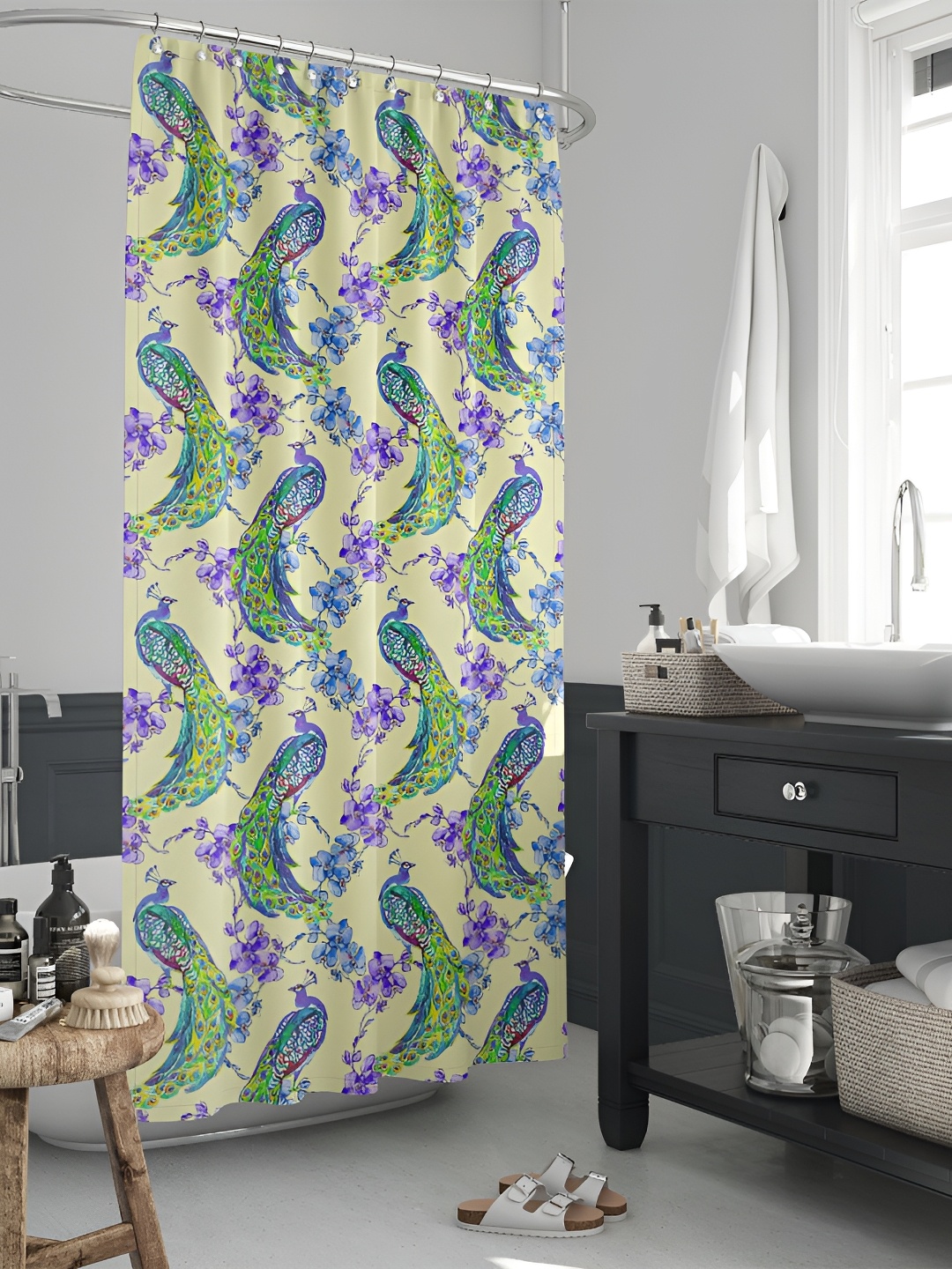 

ArtzFolio Beige & Green Printed Waterproof Shower Curtains