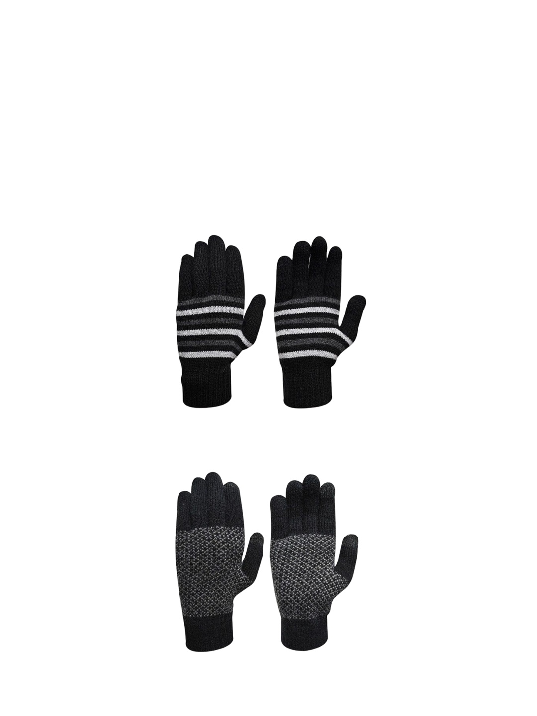 

LOOM LEGACY Men Pack of 2 Striped Acrylic Winter Gloves, Black