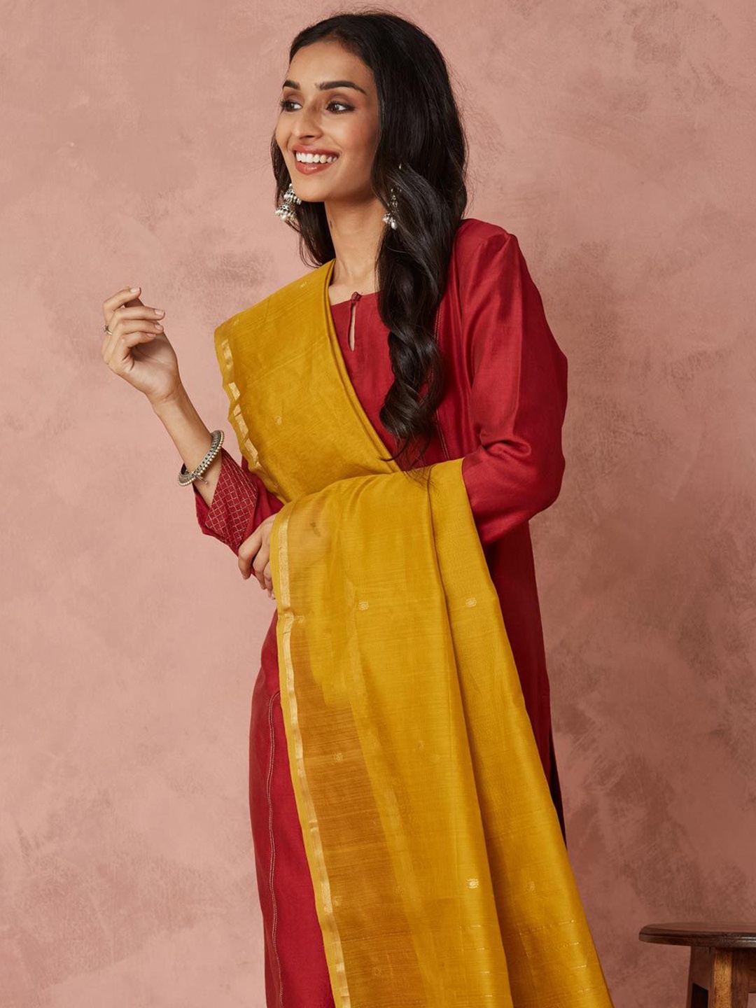 

Fabindia Ethnic Motifs Woven Design Dupatta, Mustard