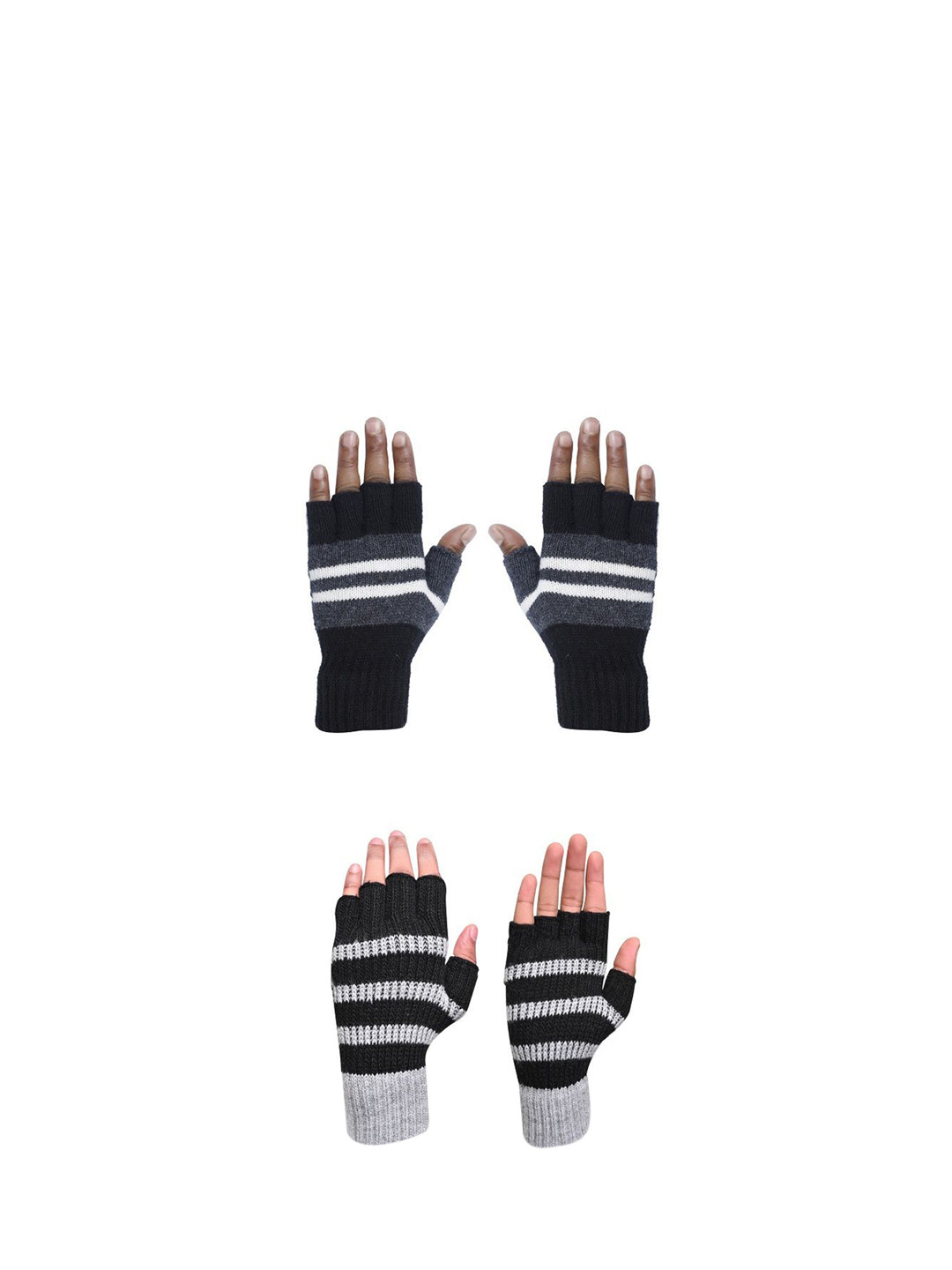 

LOOM LEGACY Men Pack Of 2 Striped Acrylic Fingerless Gloves, Black