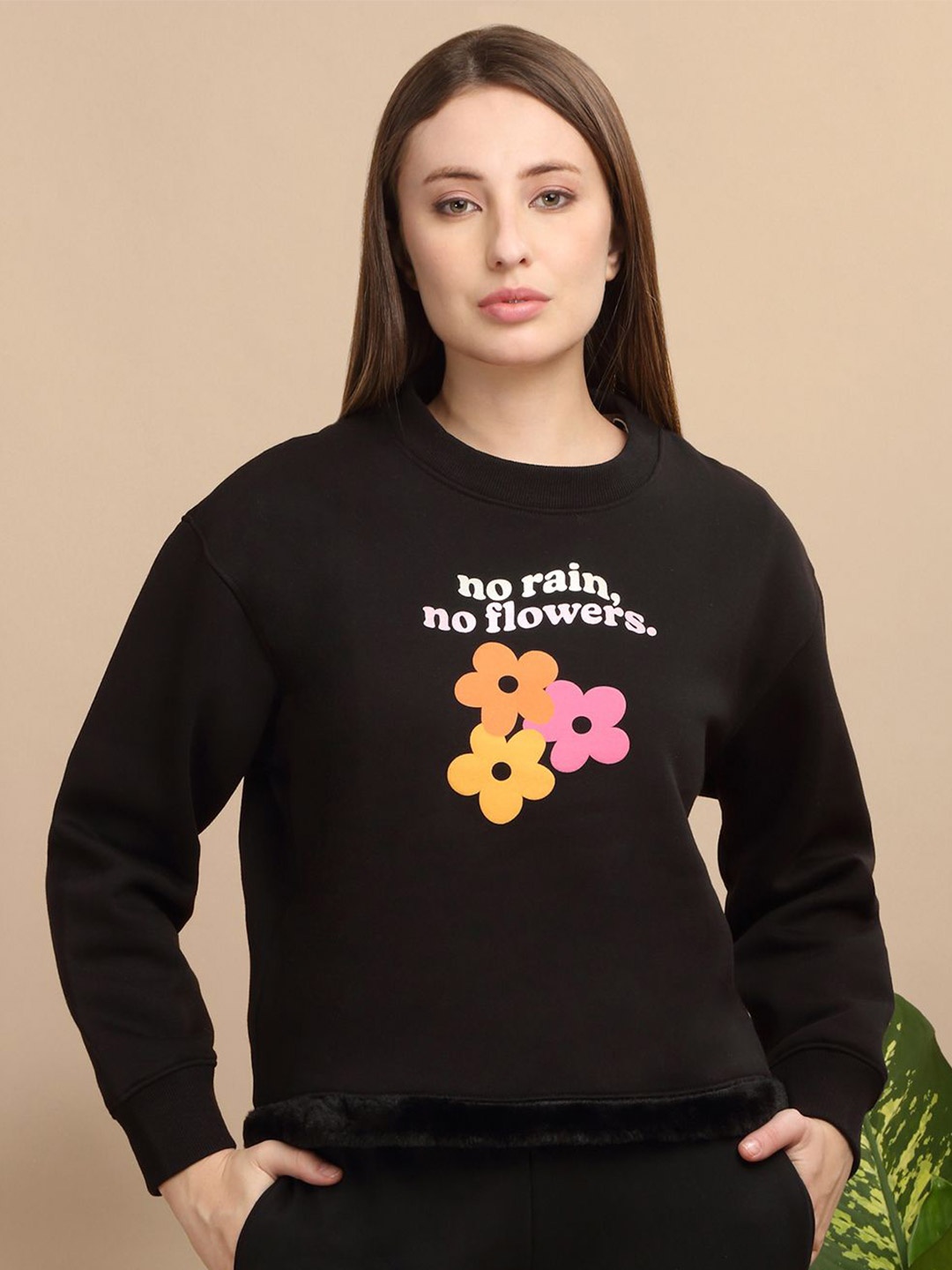 

Sweet Dreams Women Cotton Floral Sweatshirt, Black